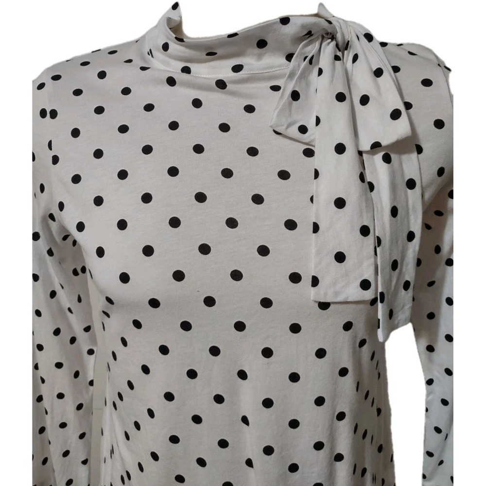 Tommy Hilfiger Top Size M Women's Polka Dot White Black Bow Neck Retro Blouse‎ - Picture 2 of 13